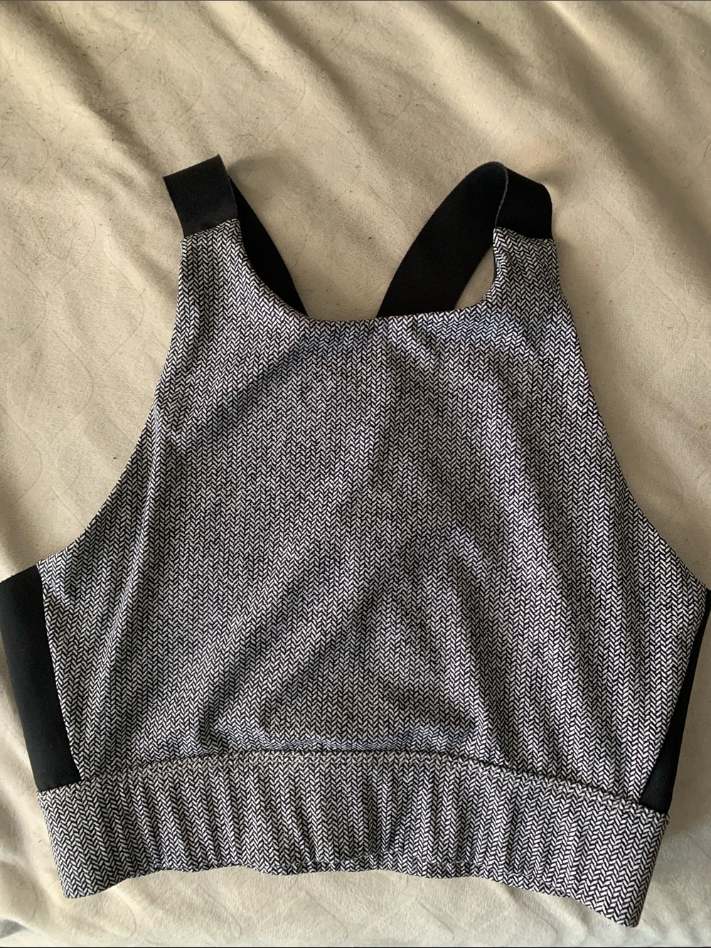 Varley Black and White Herringbone Crop Top